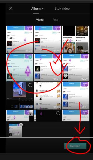 Pilih video dan klik tambah