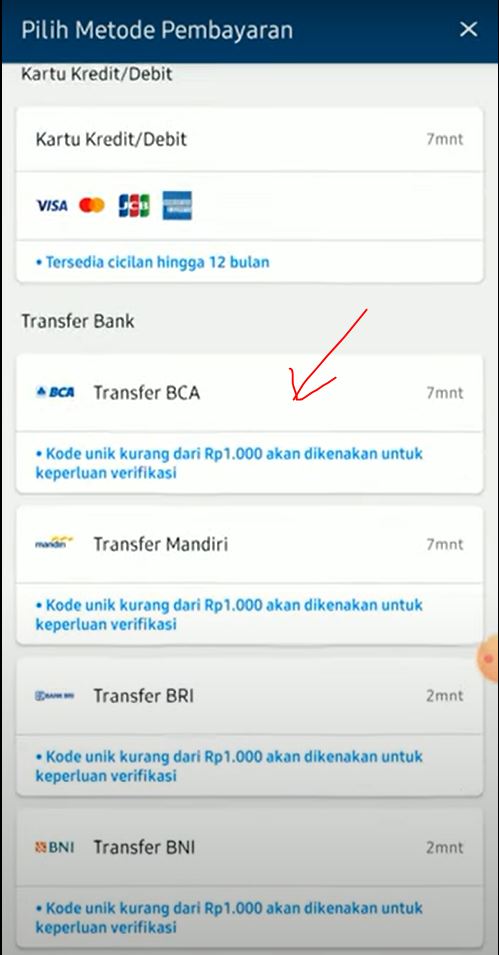 Pilih Transfer Bank BCA
